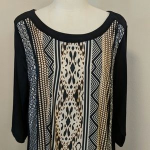 Long stretchy tunic black/cream/brown print